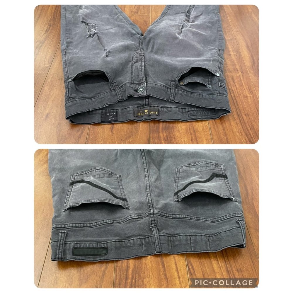 RING OF FIRE SLIM Distressed Destructed Pants Men Gray Size W33 L30 - Picture 6 of 12